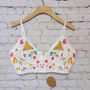 Honey Punch White Floral Embroidered Bralette Sz Large